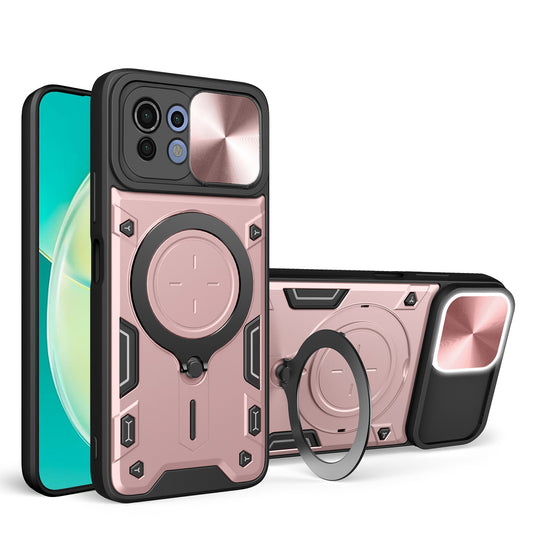 Xiaomi Mi 11 Lite 4G Magnetic Holder CD Texture Sliding Camshield Phone Case, TPU PC Shockproof Cover