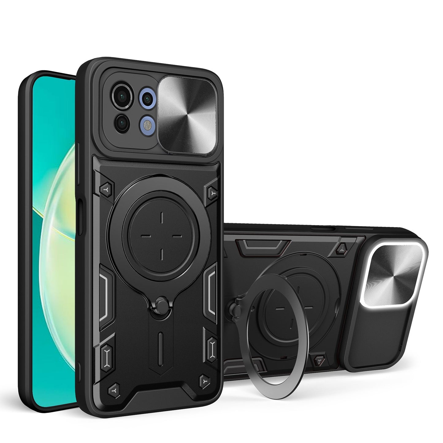 Xiaomi Mi 11 Lite 4G Magnetic Holder CD Texture Sliding Camshield Phone Case, TPU PC Shockproof Cover