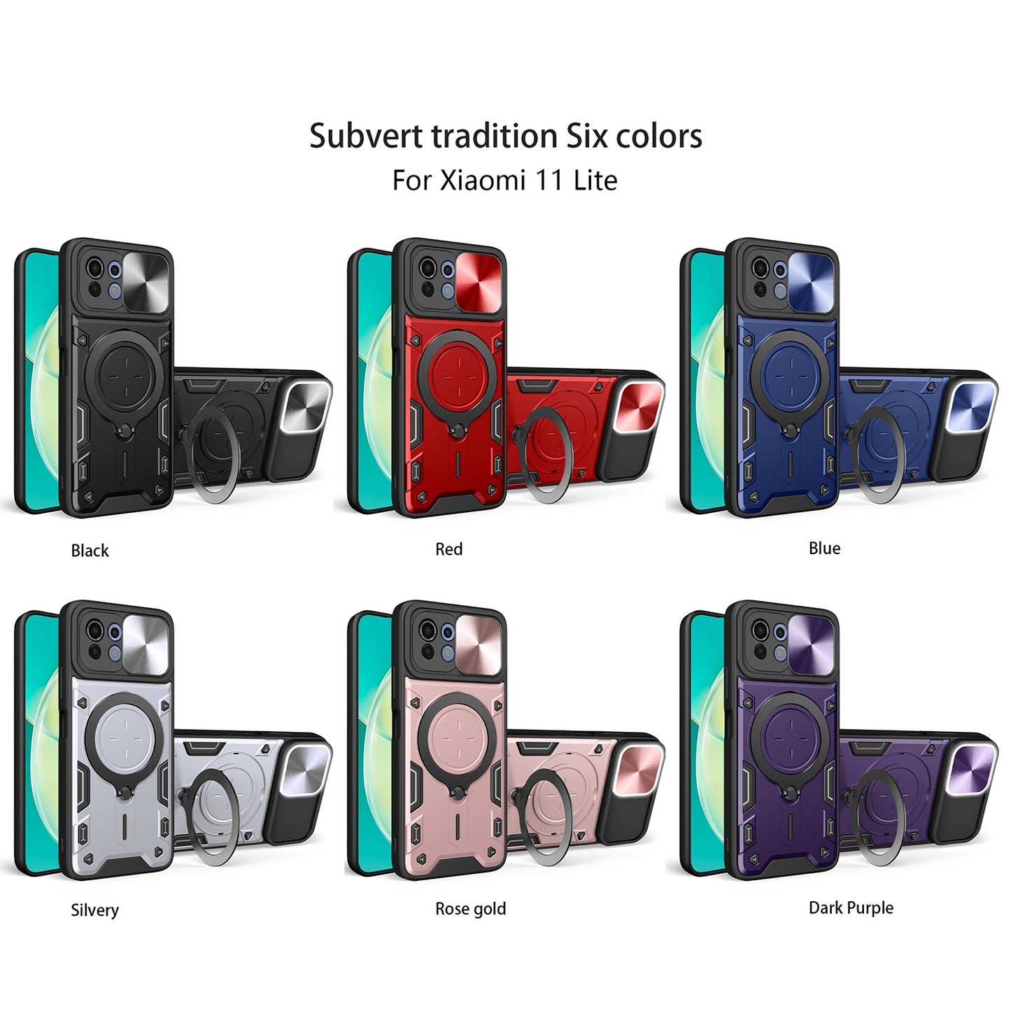 Xiaomi Mi 11 Lite 5G Magnetic Holder CD Texture Sliding Camshield Phone Case, TPU PC Shockproof Cover