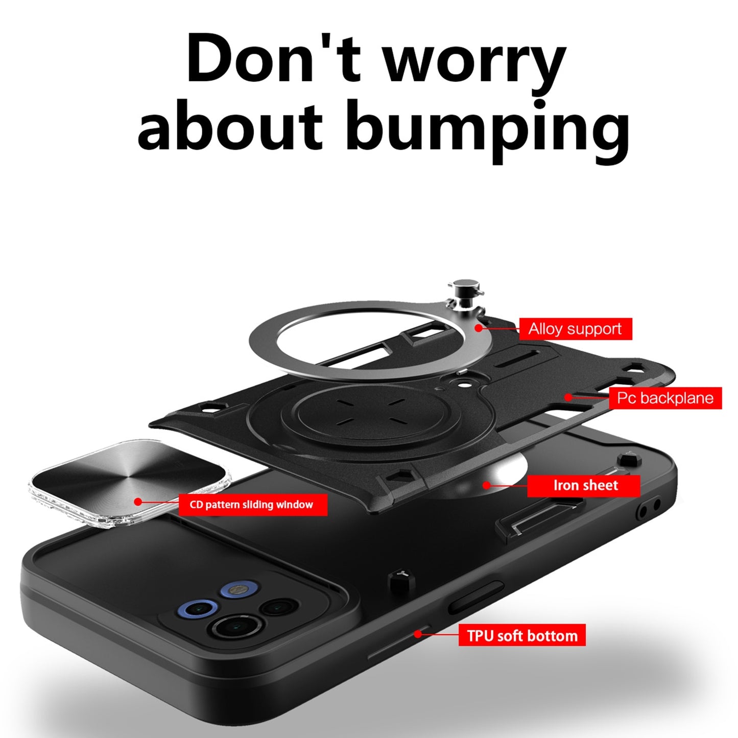 Xiaomi Mi 11 Lite 4G Magnetic Holder CD Texture Sliding Camshield Phone Case, TPU PC Shockproof Cover