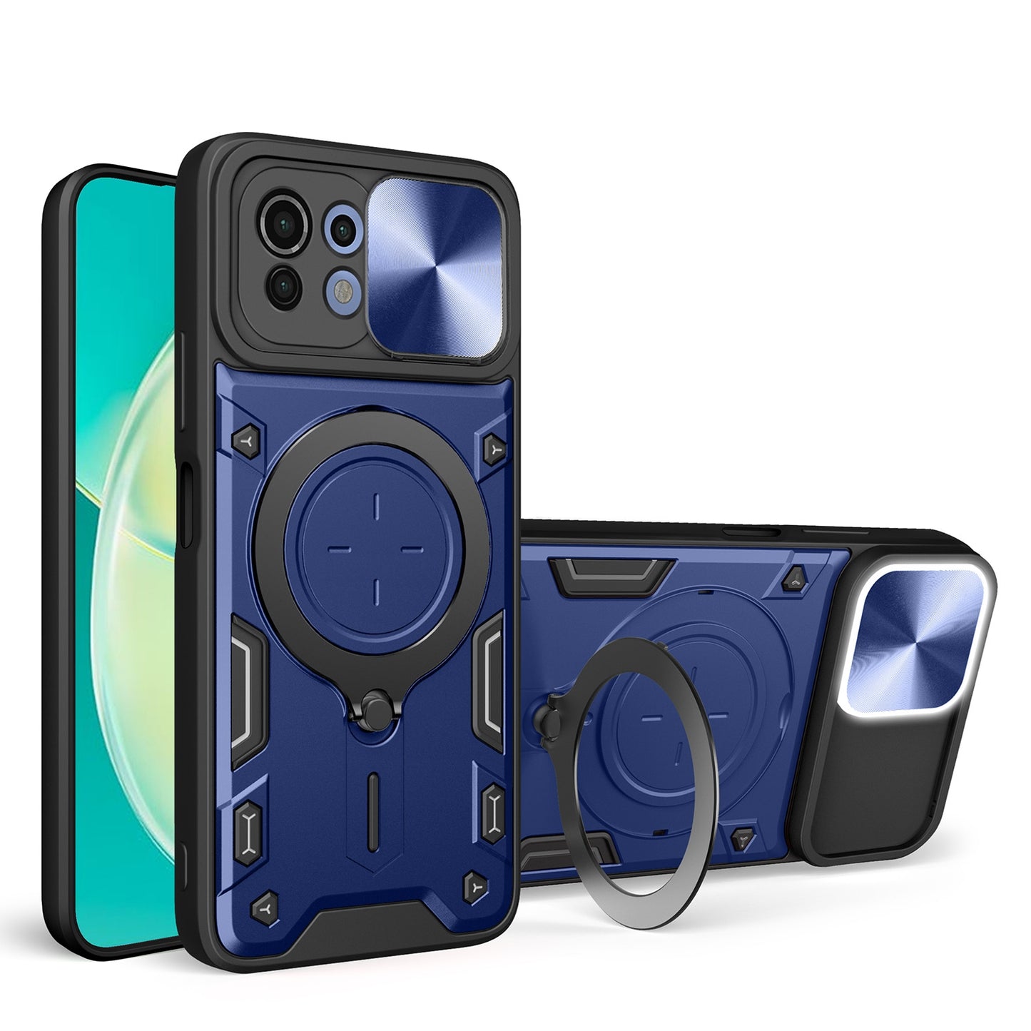 Xiaomi Mi 11 Lite 4G Magnetic Holder CD Texture Sliding Camshield Phone Case, TPU PC Shockproof Cover