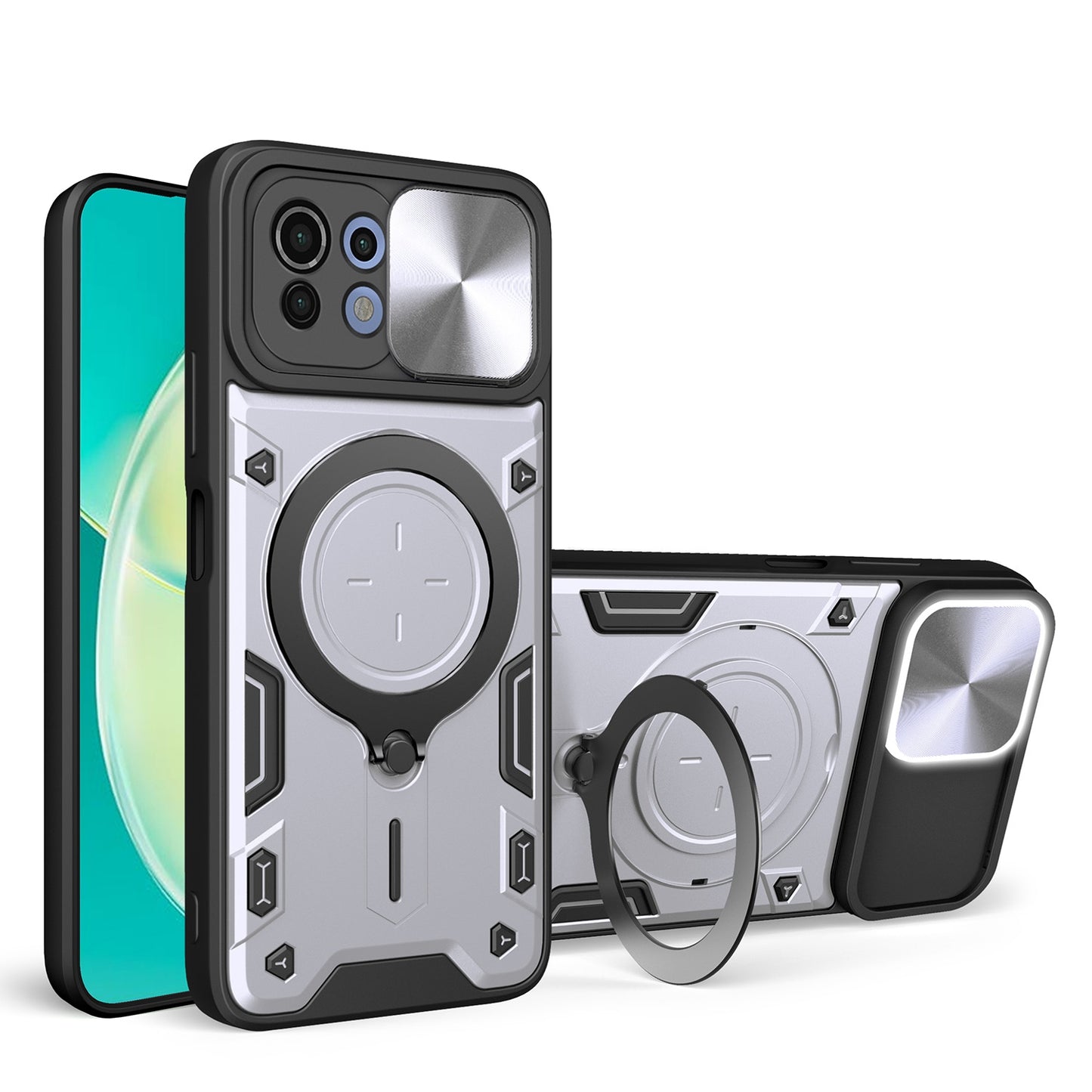 Xiaomi Mi 11 Lite 5G Magnetic Holder CD Texture Sliding Camshield Phone Case, TPU PC Shockproof Cover