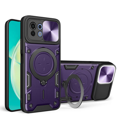 Xiaomi Mi 11 Lite 4G Magnetic Holder CD Texture Sliding Camshield Phone Case, TPU PC Shockproof Cover