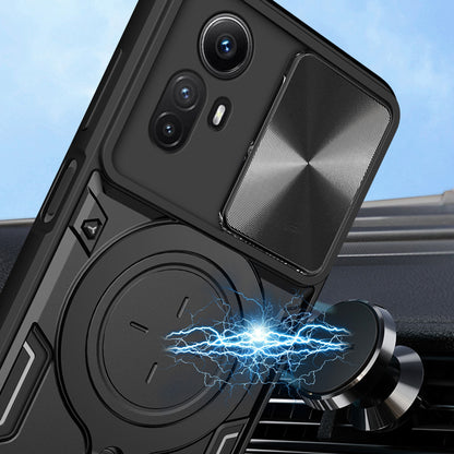 Xiaomi Redmi Note 12S 4G Magnetic Holder CD Texture Sliding Camshield Phone Case, TPU PC Shockproof Cover