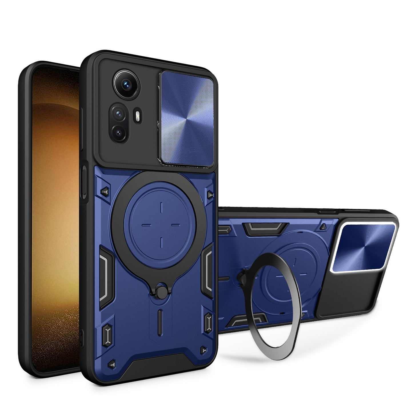 Xiaomi Redmi Note 12S 4G Magnetic Holder CD Texture Sliding Camshield Phone Case, TPU PC Shockproof Cover