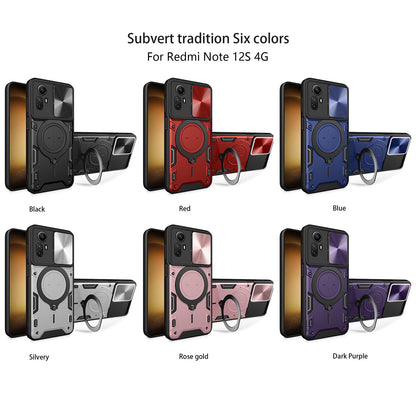 Xiaomi Redmi Note 12S 4G Magnetic Holder CD Texture Sliding Camshield Phone Case, TPU PC Shockproof Cover
