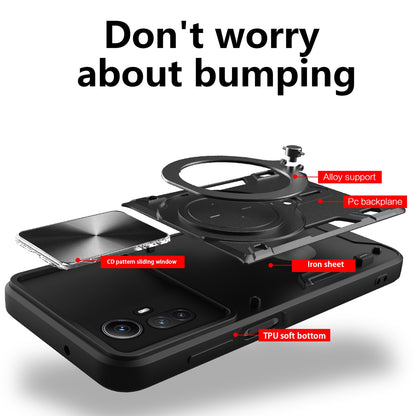 Xiaomi Redmi Note 12S 4G Magnetic Holder CD Texture Sliding Camshield Phone Case, TPU PC Shockproof Cover