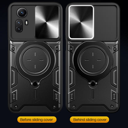 Xiaomi Redmi Note 12S 4G Magnetic Holder CD Texture Sliding Camshield Phone Case, TPU PC Shockproof Cover