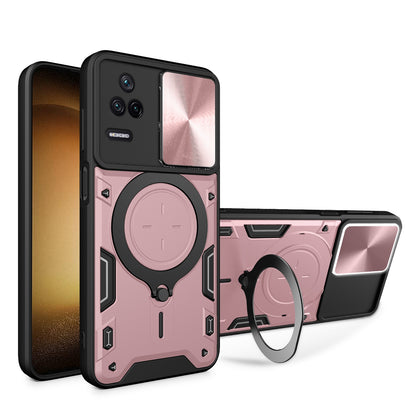Xiaomi Redmi K40S Magnetic Holder CD Texture Sliding Camshield Phone Case, TPU PC Shockproof Cover