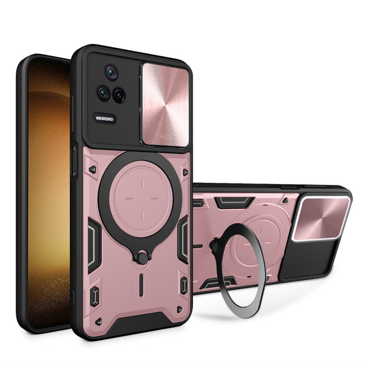Xiaomi Redmi K40S Magnetic Holder CD Texture Sliding Camshield Phone Case, TPU PC Shockproof Cover