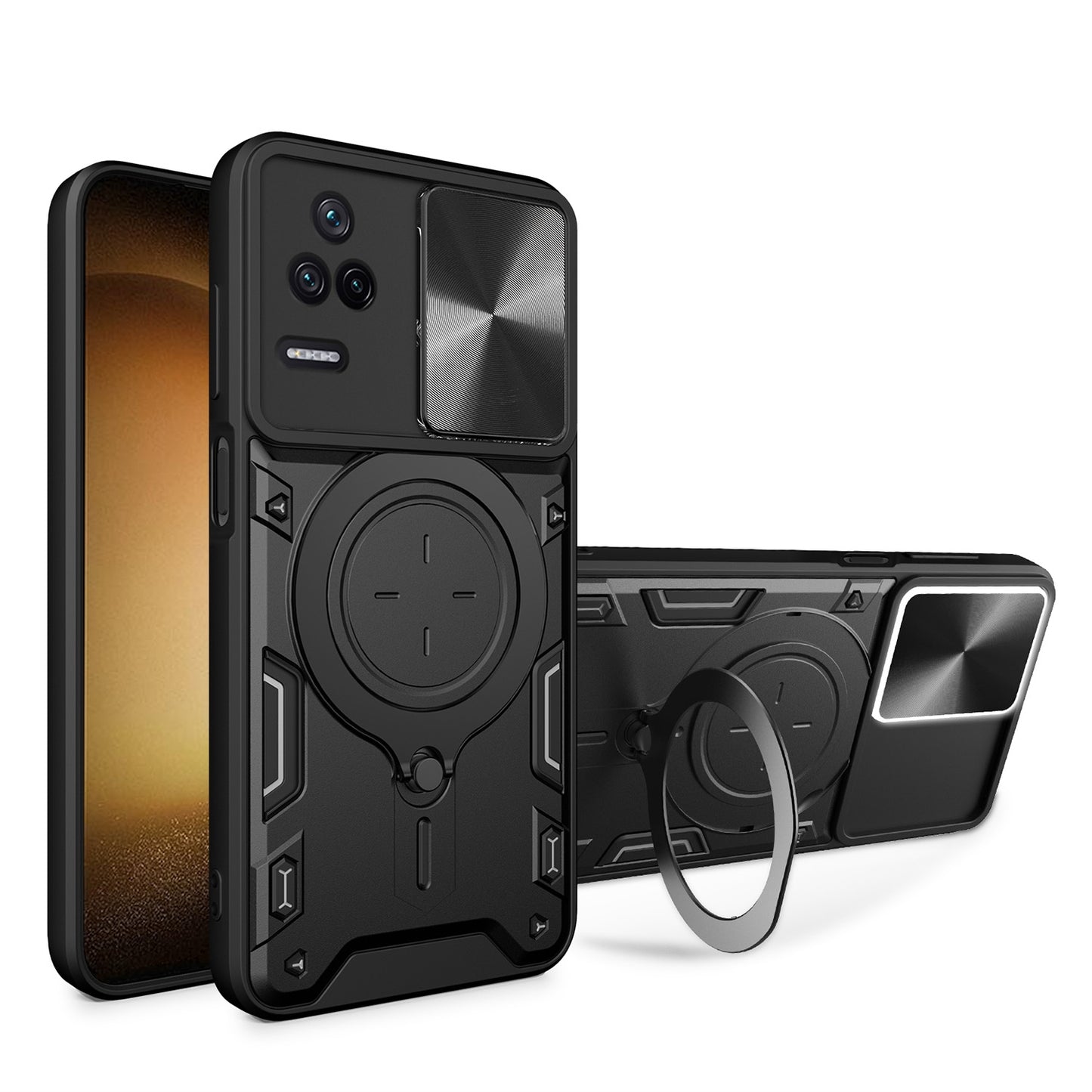 Xiaomi Redmi K40S Magnetic Holder CD Texture Sliding Camshield Phone Case, TPU PC Shockproof Cover