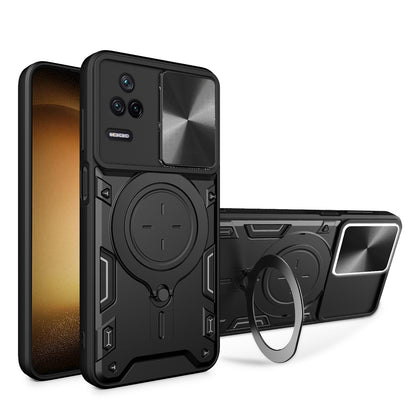 Xiaomi Redmi K40S Magnetic Holder CD Texture Sliding Camshield Phone Case, TPU PC Shockproof Cover