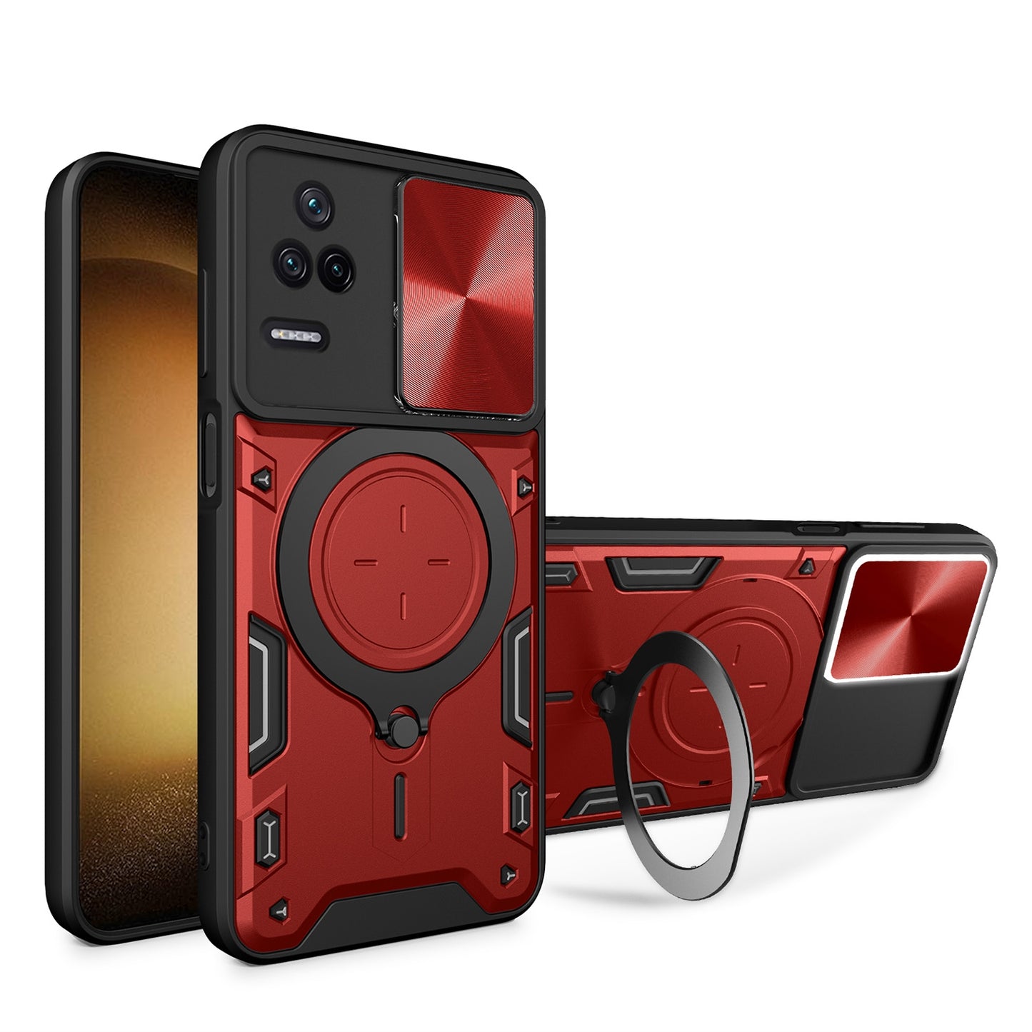 Xiaomi Redmi K40S Magnetic Holder CD Texture Sliding Camshield Phone Case, TPU PC Shockproof Cover