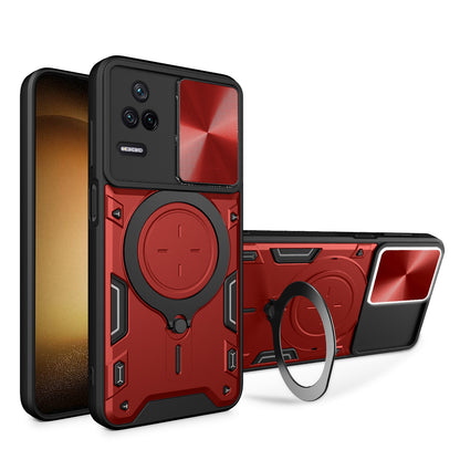 Xiaomi Poco F4 Magnetic Holder CD Texture Sliding Camshield Phone Case, TPU PC Shockproof Cover