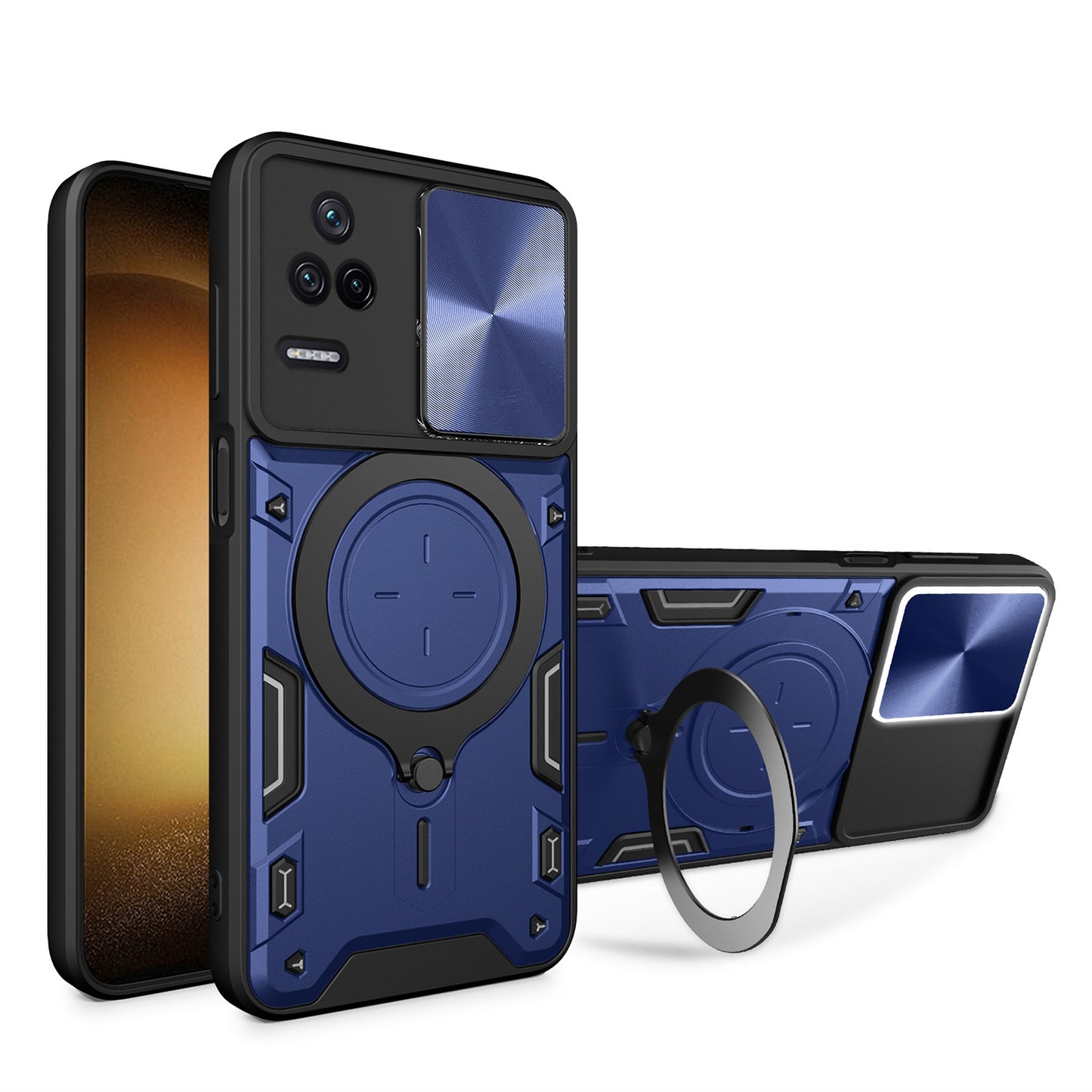 Xiaomi Redmi K40S Magnetic Holder CD Texture Sliding Camshield Phone Case, TPU PC Shockproof Cover
