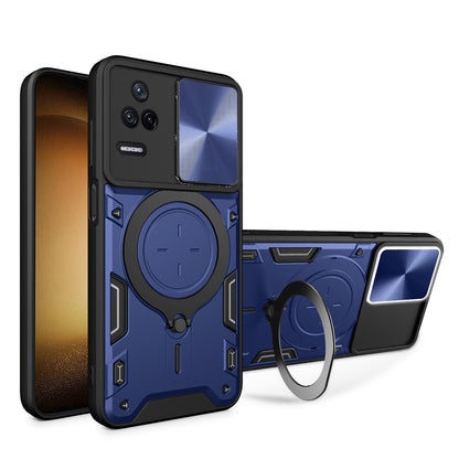 Xiaomi Redmi K40S Magnetic Holder CD Texture Sliding Camshield Phone Case, TPU PC Shockproof Cover