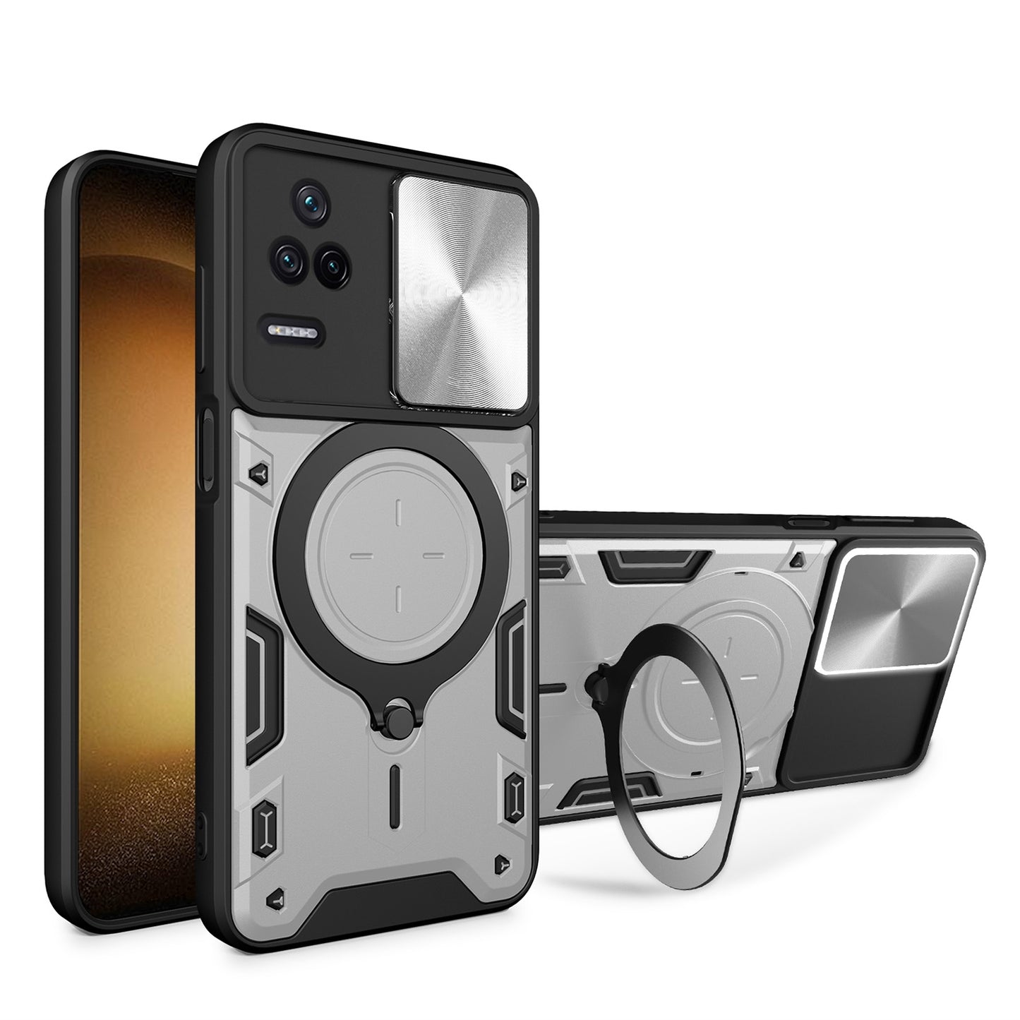 Xiaomi Redmi K40S Magnetic Holder CD Texture Sliding Camshield Phone Case, TPU PC Shockproof Cover