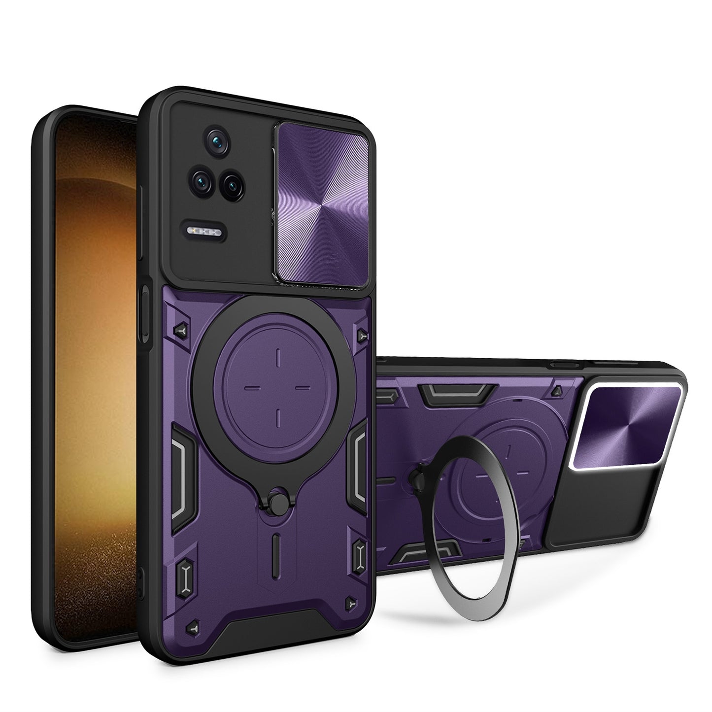 Xiaomi Redmi K40S Magnetic Holder CD Texture Sliding Camshield Phone Case, TPU PC Shockproof Cover