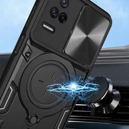 Xiaomi Poco F4 Magnetic Holder CD Texture Sliding Camshield Phone Case, TPU PC Shockproof Cover
