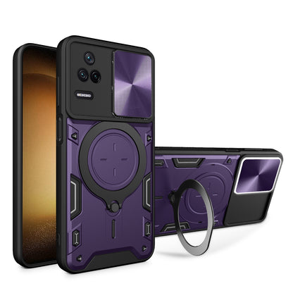 Xiaomi Poco F4 Magnetic Holder CD Texture Sliding Camshield Phone Case, TPU PC Shockproof Cover