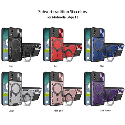 Motorola Moto E13 Magnetic Holder CD Texture Sliding Camshield Phone Case, TPU PC Shockproof Cover