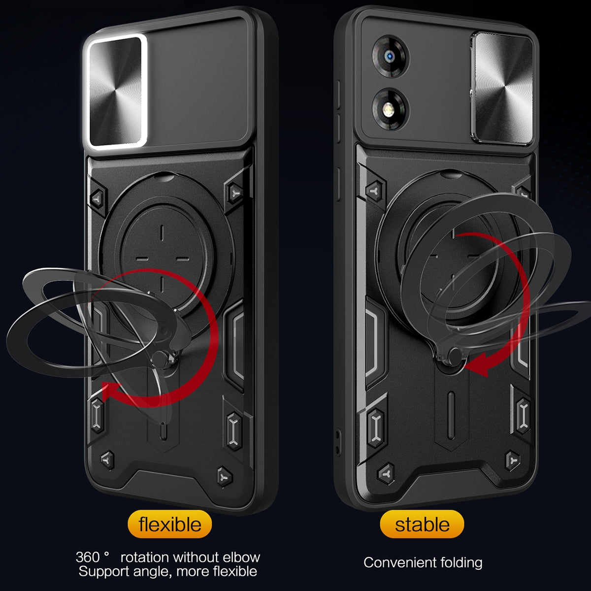 Motorola Moto E13 Magnetic Holder CD Texture Sliding Camshield Phone Case, TPU PC Shockproof Cover