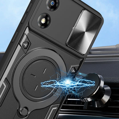 Motorola Moto E13 Magnetic Holder CD Texture Sliding Camshield Phone Case, TPU PC Shockproof Cover