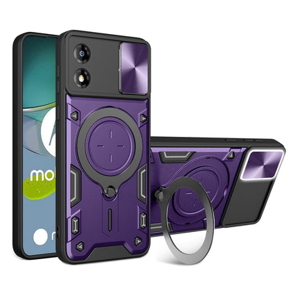 Motorola Moto E13 Magnetic Holder CD Texture Sliding Camshield Phone Case, TPU PC Shockproof Cover