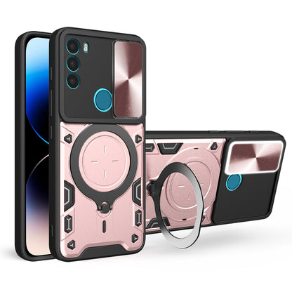 Motorola Moto G71 5G Magnetic Holder CD Texture Sliding Camshield Phone Case, TPU PC Shockproof Cover