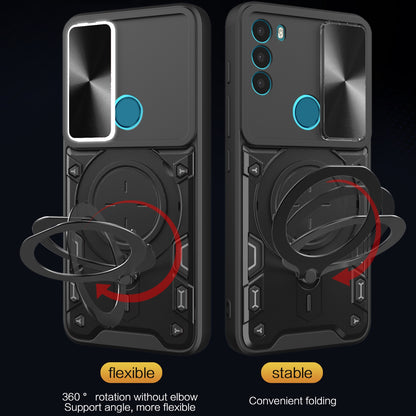 Motorola Moto G71 5G Magnetic Holder CD Texture Sliding Camshield Phone Case, TPU PC Shockproof Cover