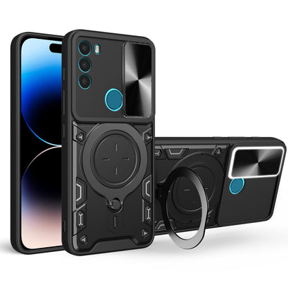 Motorola Moto G71 5G Magnetic Holder CD Texture Sliding Camshield Phone Case, TPU PC Shockproof Cover