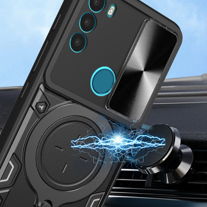 Motorola Moto G71 5G Magnetic Holder CD Texture Sliding Camshield Phone Case, TPU PC Shockproof Cover