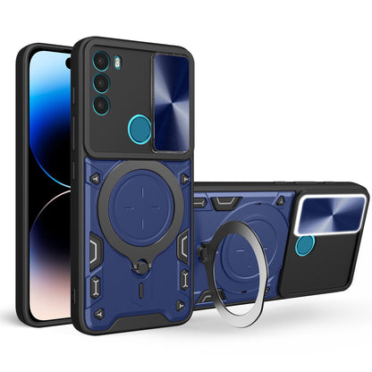 Motorola Moto G71 5G Magnetic Holder CD Texture Sliding Camshield Phone Case, TPU PC Shockproof Cover