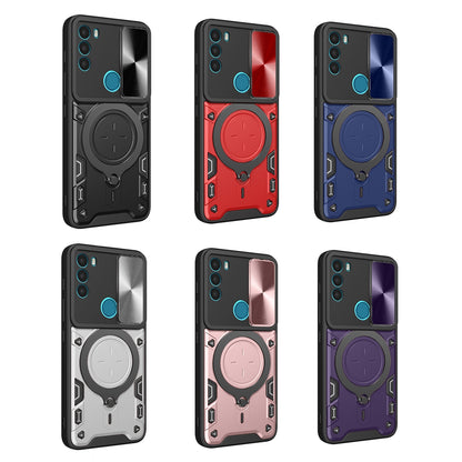 Motorola Moto G71 5G Magnetic Holder CD Texture Sliding Camshield Phone Case, TPU PC Shockproof Cover