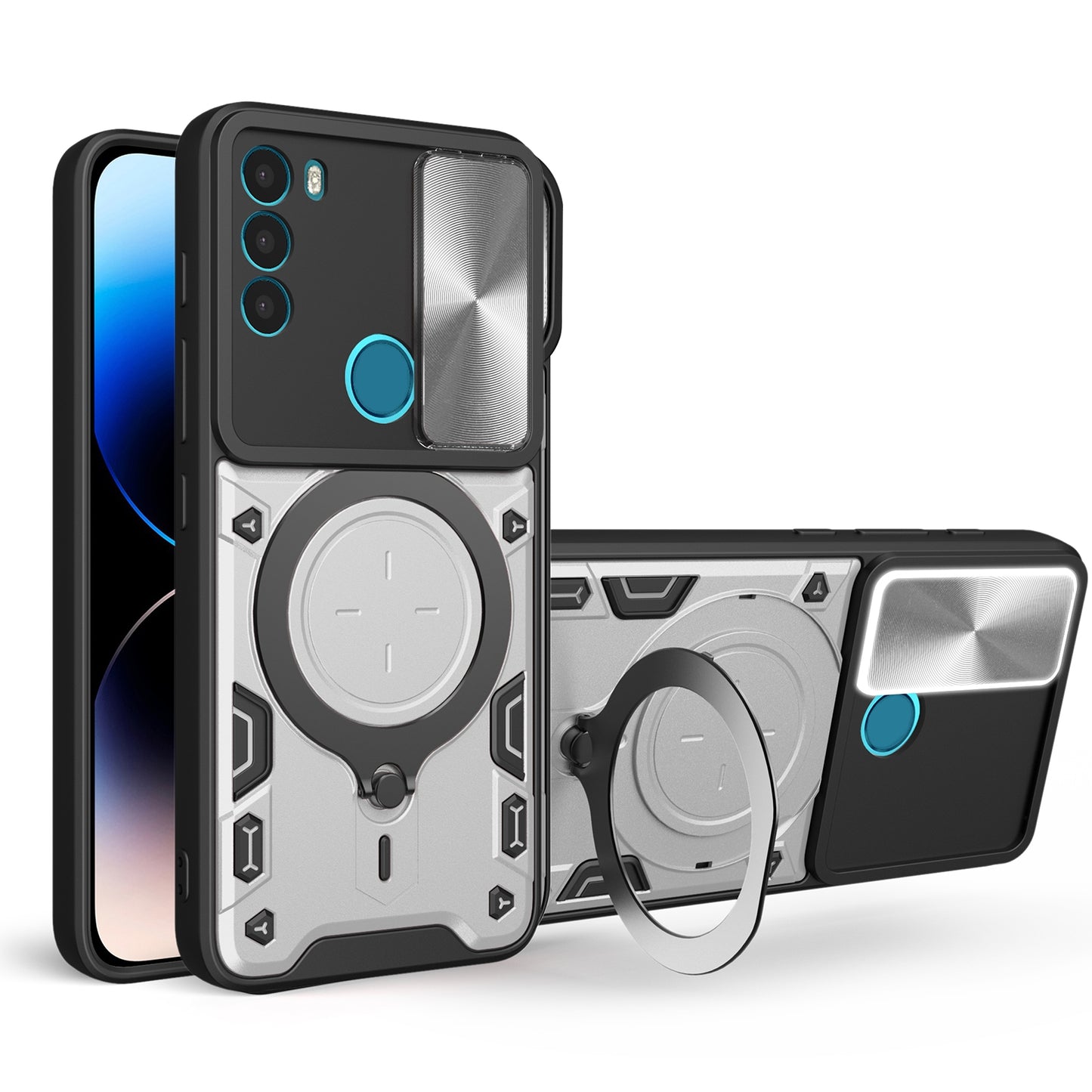 Motorola Moto G71 5G Magnetic Holder CD Texture Sliding Camshield Phone Case, TPU PC Shockproof Cover