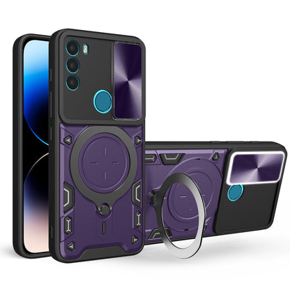 Motorola Moto G71 5G Magnetic Holder CD Texture Sliding Camshield Phone Case, TPU PC Shockproof Cover