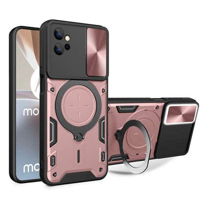 Motorola Moto G32 Magnetic Holder CD Texture Sliding Camshield Phone Case, TPU PC Shockproof Cover
