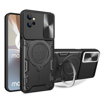 Motorola Moto G32 Magnetic Holder CD Texture Sliding Camshield Phone Case, TPU PC Shockproof Cover