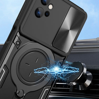 Motorola Moto G32 Magnetic Holder CD Texture Sliding Camshield Phone Case, TPU PC Shockproof Cover