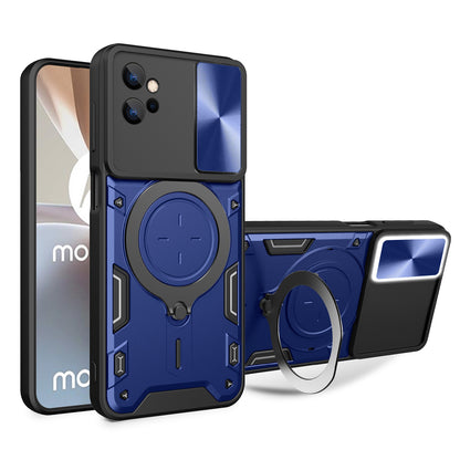 Motorola Moto G32 Magnetic Holder CD Texture Sliding Camshield Phone Case, TPU PC Shockproof Cover