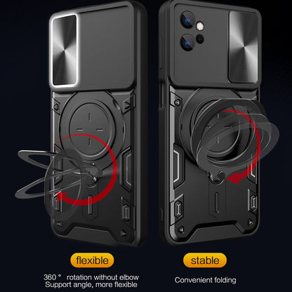 Motorola Moto G32 Magnetic Holder CD Texture Sliding Camshield Phone Case, TPU PC Shockproof Cover