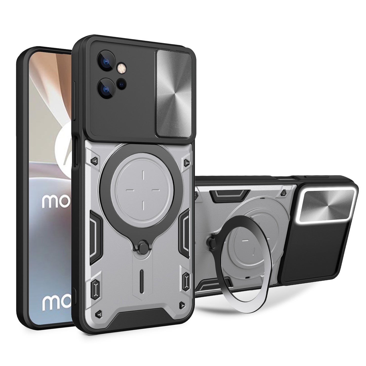 Motorola Moto G32 Magnetic Holder CD Texture Sliding Camshield Phone Case, TPU PC Shockproof Cover
