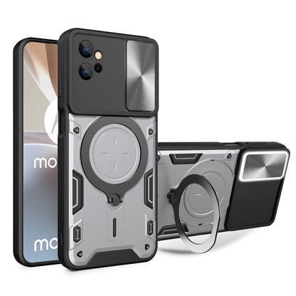 Motorola Moto G32 Magnetic Holder CD Texture Sliding Camshield Phone Case, TPU PC Shockproof Cover