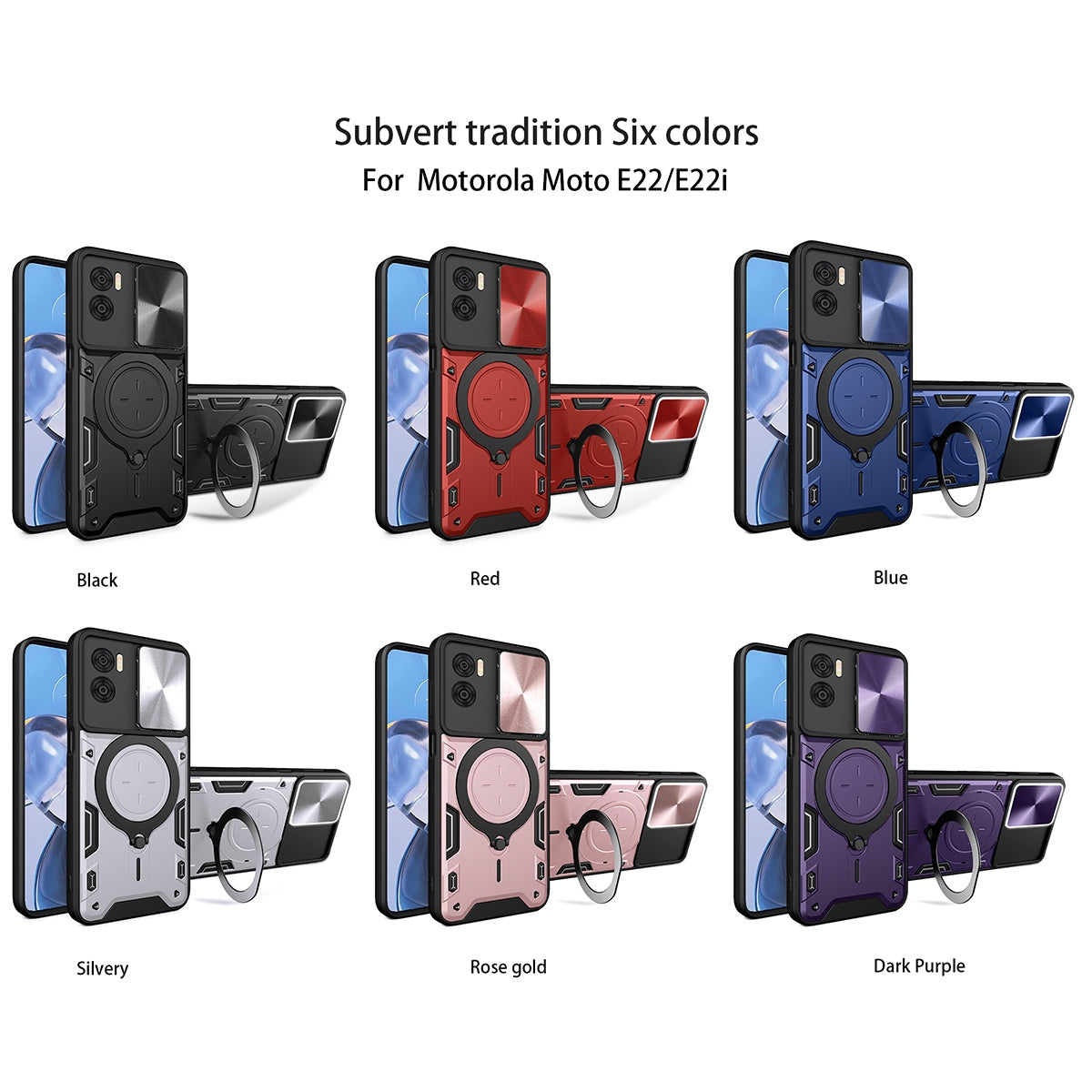 Motorola Moto E22 Magnetic Holder CD Texture Sliding Camshield Phone Case, TPU PC Shockproof Cover