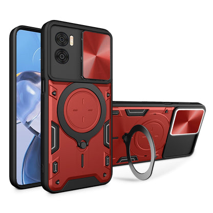 Motorola Moto E22i Magnetic Holder CD Texture Sliding Camshield Phone Case, TPU PC Shockproof Cover