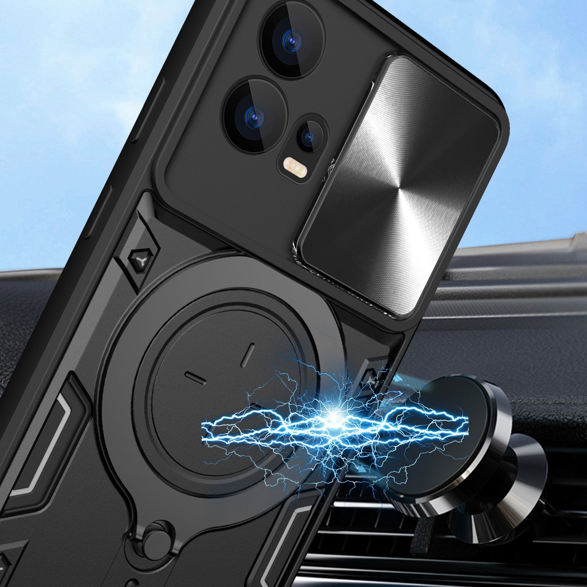 Motorola Edge 30 Fusion Magnetic Holder CD Texture Sliding Camshield Phone Case, TPU PC Shockproof Cover