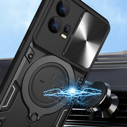 Motorola Edge 30 Fusion Magnetic Holder CD Texture Sliding Camshield Phone Case, TPU PC Shockproof Cover