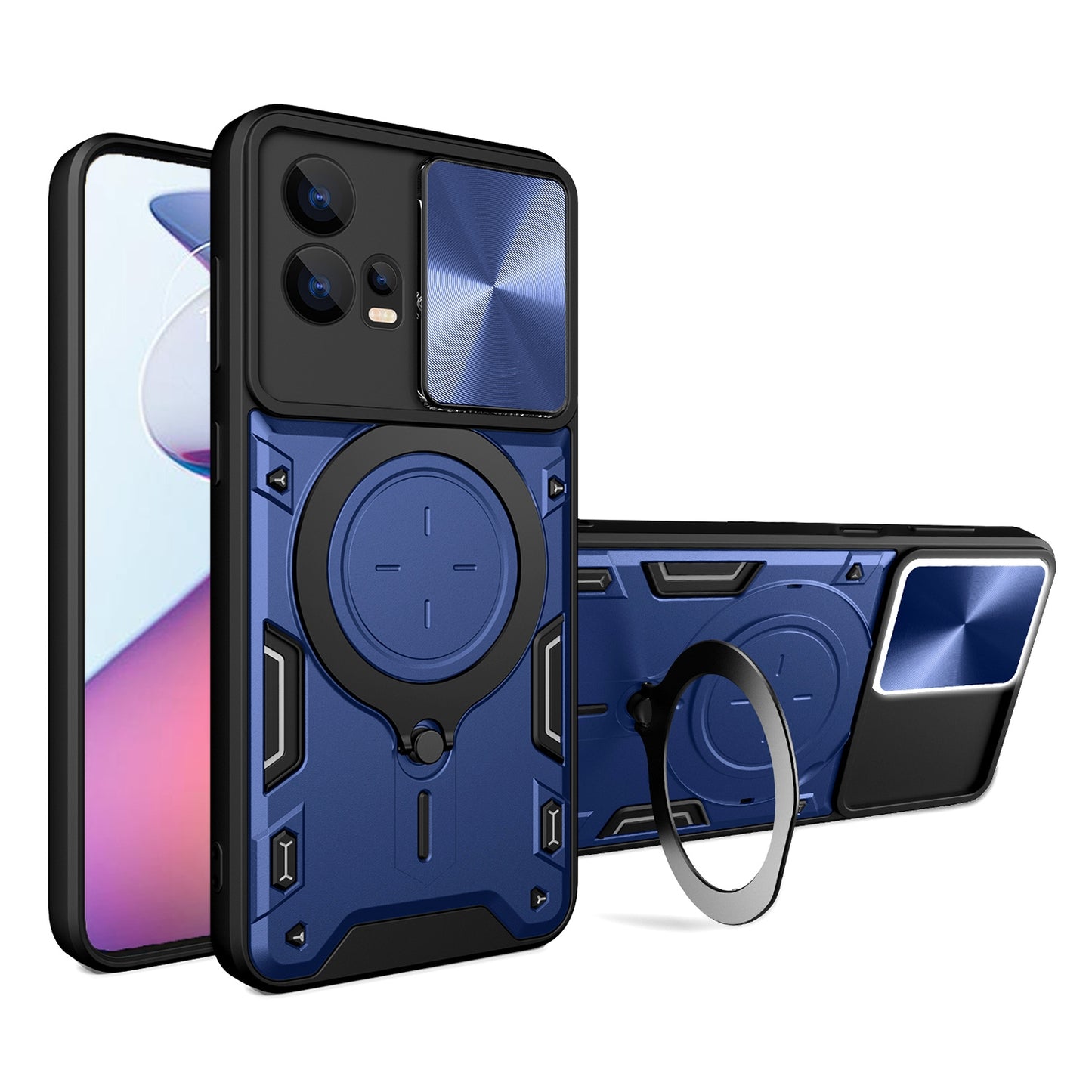 Motorola Edge 30 Fusion Magnetic Holder CD Texture Sliding Camshield Phone Case, TPU PC Shockproof Cover