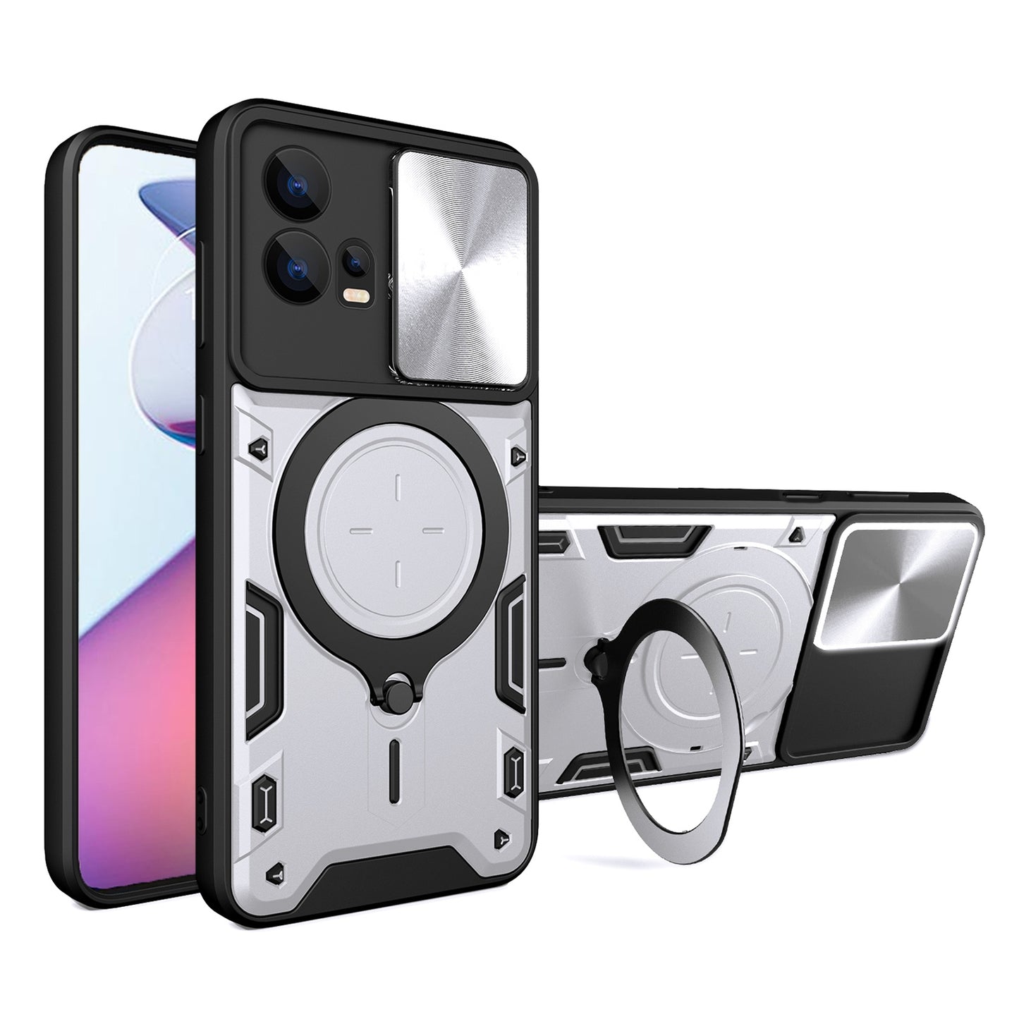 Motorola Edge 30 Fusion Magnetic Holder CD Texture Sliding Camshield Phone Case, TPU PC Shockproof Cover