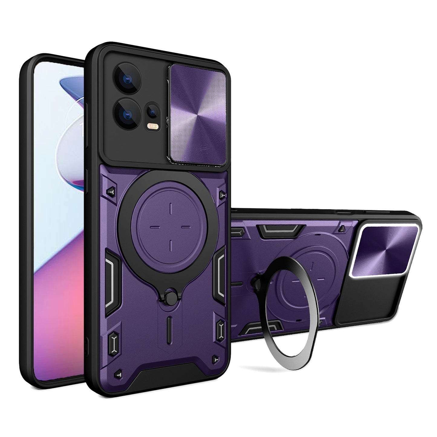 Motorola Edge 30 Fusion Magnetic Holder CD Texture Sliding Camshield Phone Case, TPU PC Shockproof Cover
